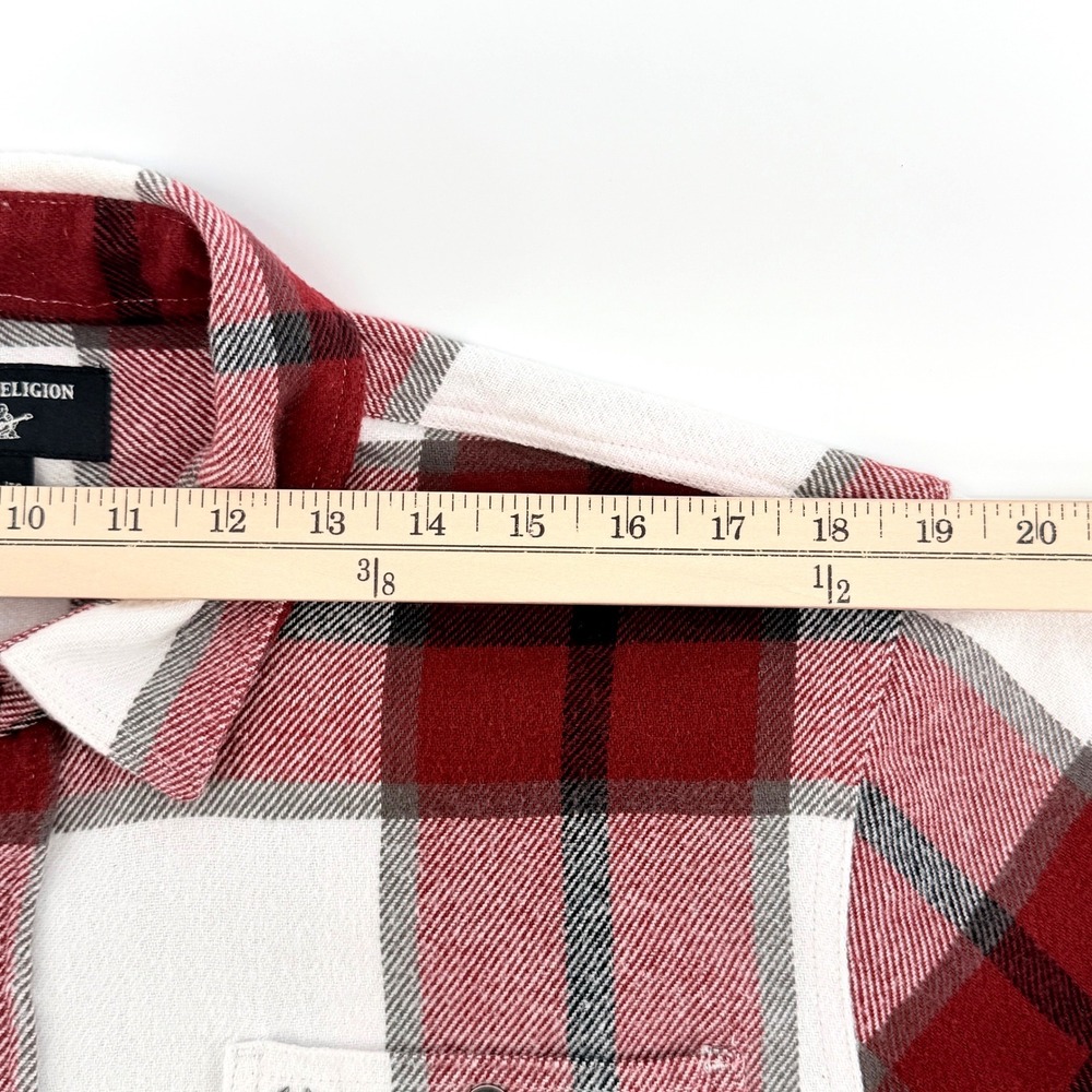True Religion Flannel Shirt Mens XL Red White Plaid Good Long Sleeve Button Down - Picture 7 of 10